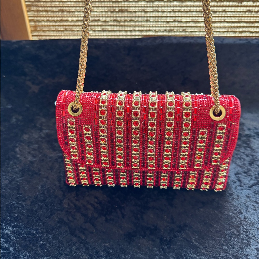 NEW Rhinestone Red Bag w/Gold Chain